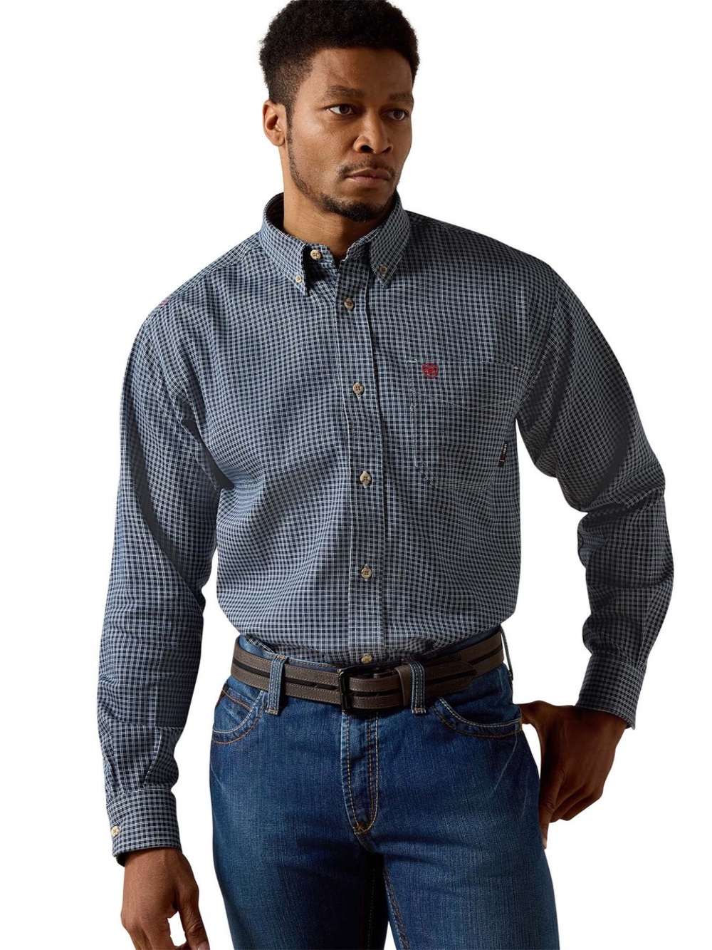 NWOT Ariat FR Work Shirt Mens 2XL-TALL Navy Check Long Sleeve Flame Resistant